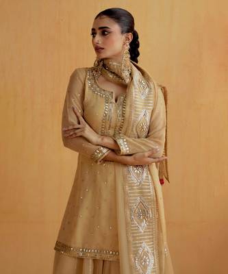 Beige Georgette Gota Dori Embroidered Lehenga 4