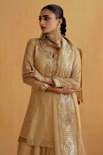 Beige Georgette Gota Dori Embroidered Lehenga