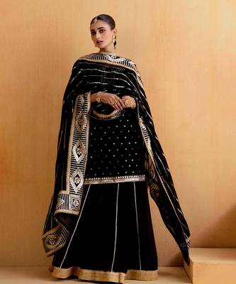 Black Georgette Gota Dori Embroidered Lehenga 1