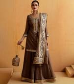 Brown Georgette Gota Dori Embroidered Lehenga
