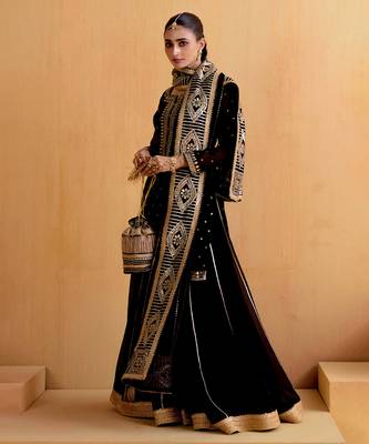 Black Georgette Gota Dori Embroidered Lehenga 4
