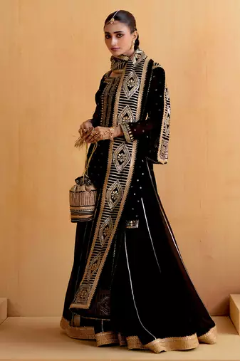 Black Georgette Gota Dori Embroidered Lehenga