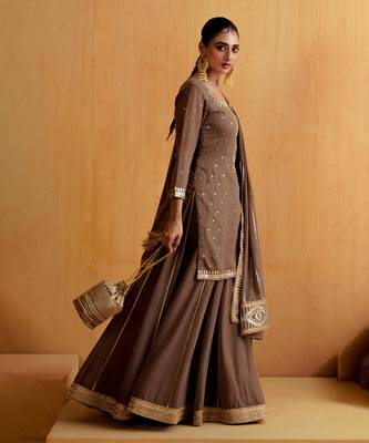 Brown Georgette Gota Dori Embroidered Lehenga 2