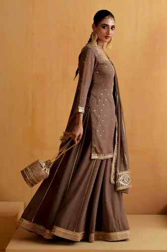 Brown Georgette Gota Dori Embroidered Lehenga