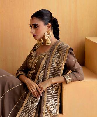 Brown Georgette Gota Dori Embroidered Lehenga 3
