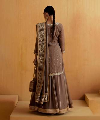 Brown Georgette Gota Dori Embroidered Lehenga 4