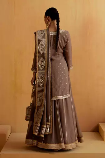 Brown Georgette Gota Dori Embroidered Lehenga