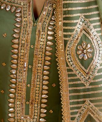 Olive Georgette Gota Dori Embroidered Lehenga 5