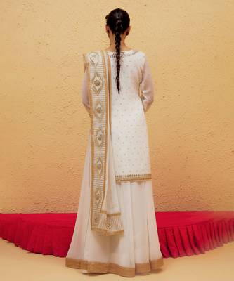 White Georgette Gota Dori Embroidered Lehenga 5