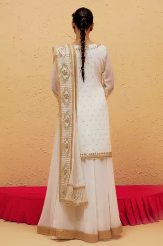 White Georgette Gota Dori Embroidered Lehenga