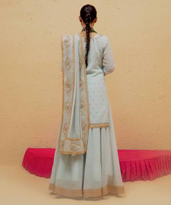 Light Blue Georgette Gota Dori Embroidered Lehenga 5