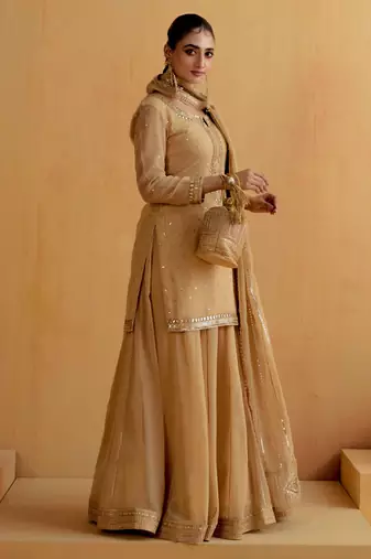 Beige Georgette Gota Dori Embroidered Lehenga