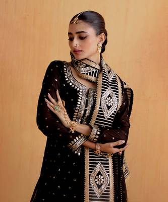 Black Georgette Gota Dori Embroidered Lehenga 5