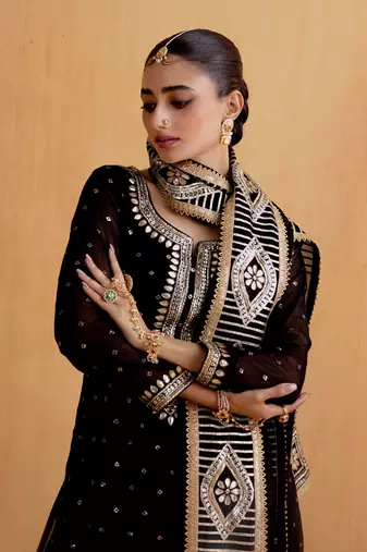 Black Georgette Gota Dori Embroidered Lehenga