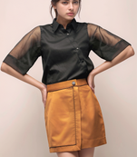 Black organza cross placket  women shirt