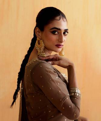 Brown Georgette Gota Dori Embroidered Lehenga 5