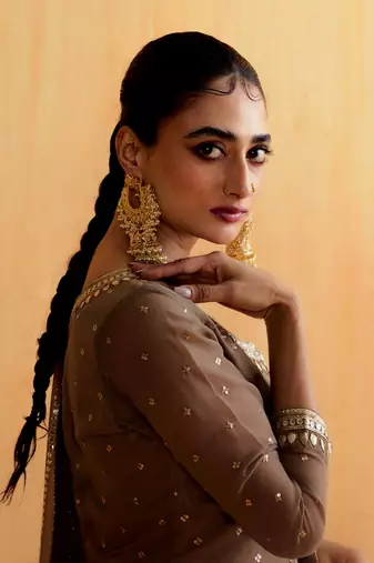 Brown Georgette Gota Dori Embroidered Lehenga
