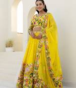 Yellow Organza Floral Embroidered Lehenga with Blouse & Dupatta Set