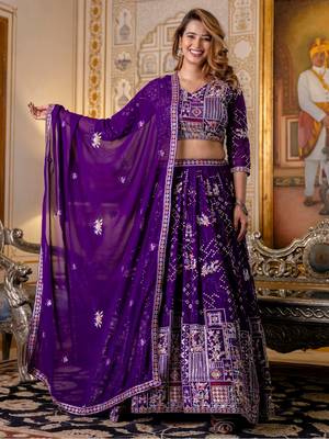 Purple Georgette Lehenga Choli Set with Thread and Sequin Embroidery 1