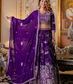 Purple Georgette Lehenga Choli Set with Thread and Sequin Embroidery