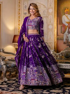 Purple Georgette Lehenga Choli Set with Thread and Sequin Embroidery 2
