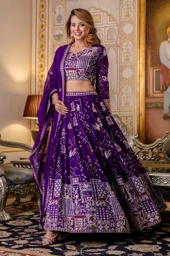 Purple Georgette Lehenga Choli Set with Thread and Sequin Embroidery