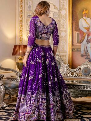Purple Georgette Lehenga Choli Set with Thread and Sequin Embroidery 3