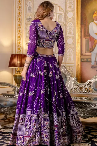Purple Georgette Lehenga Choli Set with Thread and Sequin Embroidery