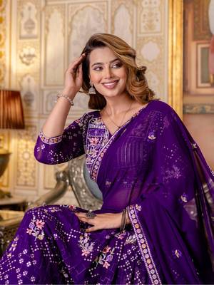 Purple Georgette Lehenga Choli Set with Thread and Sequin Embroidery 4