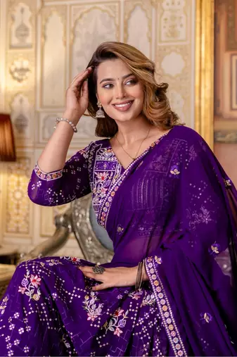 Purple Georgette Lehenga Choli Set with Thread and Sequin Embroidery