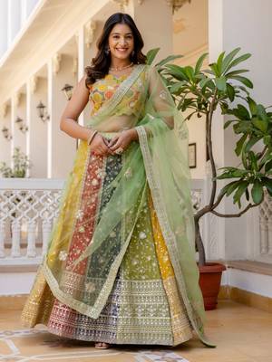 Multicolor Embroidered Georgette Lehenga Choli with Green Net Dupatta 1