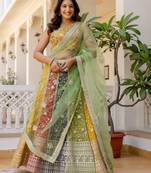 Multicolor Embroidered Georgette Lehenga Choli with Green Net Dupatta