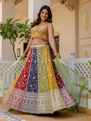 Multicolor Embroidered Georgette Lehenga Choli with Green Net Dupatta 2