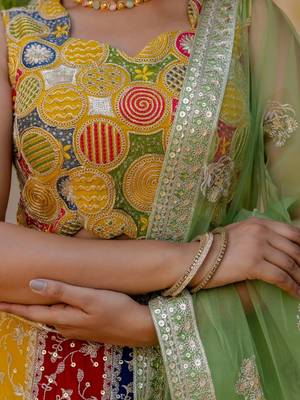 Multicolor Embroidered Georgette Lehenga Choli with Green Net Dupatta 4