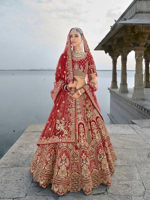 Red Silk Embroidered Sequins Thread And Zari Work Bridal Lehenga Choli 1