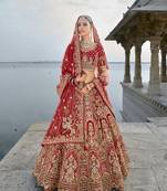 Red Silk Embroidered Sequins Thread And Zari Work Bridal Lehenga Choli