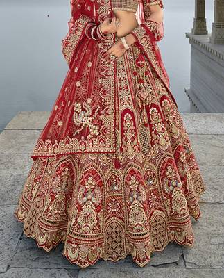 Red Silk Embroidered Sequins Thread And Zari Work Bridal Lehenga Choli 3