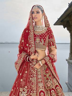 Red Silk Embroidered Sequins Thread And Zari Work Bridal Lehenga Choli 4