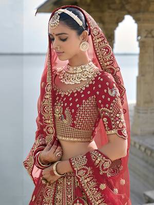 Red Silk Embroidered Sequins Thread And Zari Work Bridal Lehenga Choli 5