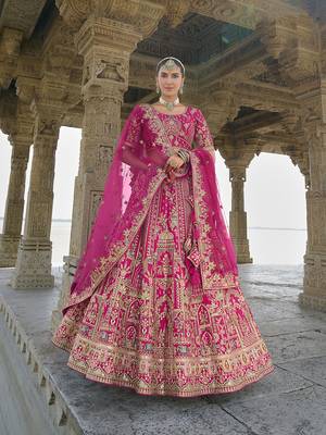 Rani Pink silk blend Embroidered Sequins Work Bridal Lehenga Choli 1
