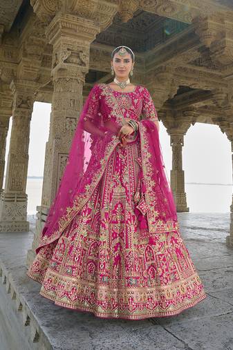 Rani Pink Silk Embroidered Sequins Thread And Zari Work Bridal Lehenga Choli