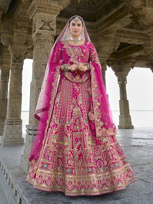Rani Pink silk blend Embroidered Sequins Work Bridal Lehenga Choli 2