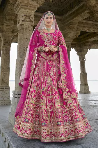 Rani Pink silk blend Embroidered Sequins Work Bridal Lehenga Choli
