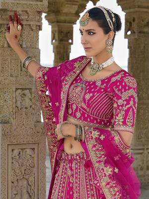 Rani Pink silk blend Embroidered Sequins Work Bridal Lehenga Choli 3