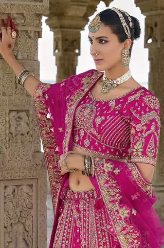 Rani Pink silk blend Embroidered Sequins Work Bridal Lehenga Choli