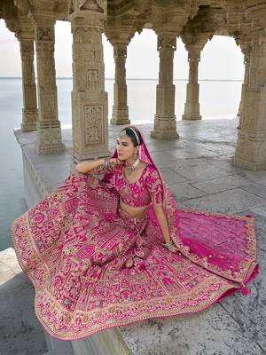 Rani Pink silk blend Embroidered Sequins Work Bridal Lehenga Choli 4