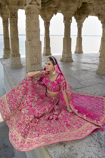 Rani Pink silk blend Embroidered Sequins Work Bridal Lehenga Choli