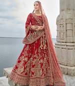 Red Silk Embroidered Sequins Thread And Zari Work Bridal Lehenga Choli