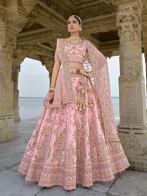 Light Pink silk blend Embroidered Sequins Work Bridal Lehenga Choli 1