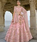 Light Pink Silk Embroidered Sequins Thread And Zari Work Bridal Lehenga Choli